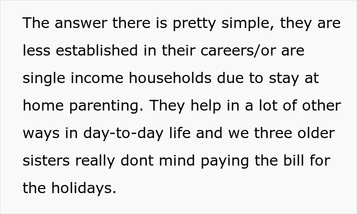 Text from a woman explaining family dynamics around hosting a traditional family Thanksgiving and holiday expenses. Text from a woman explaining family dynamics around hosting a traditional family Thanksgiving and holiday expenses.