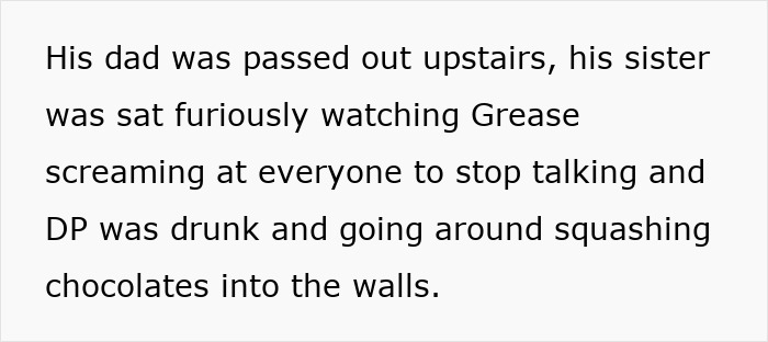 Alt text: Family Christmas described as wild with screaming matches and alcohol-fueled fights causing chaos during holiday gathering. Alt text: Family Christmas described as wild with screaming matches and alcohol-fueled fights causing chaos during holiday gathering.