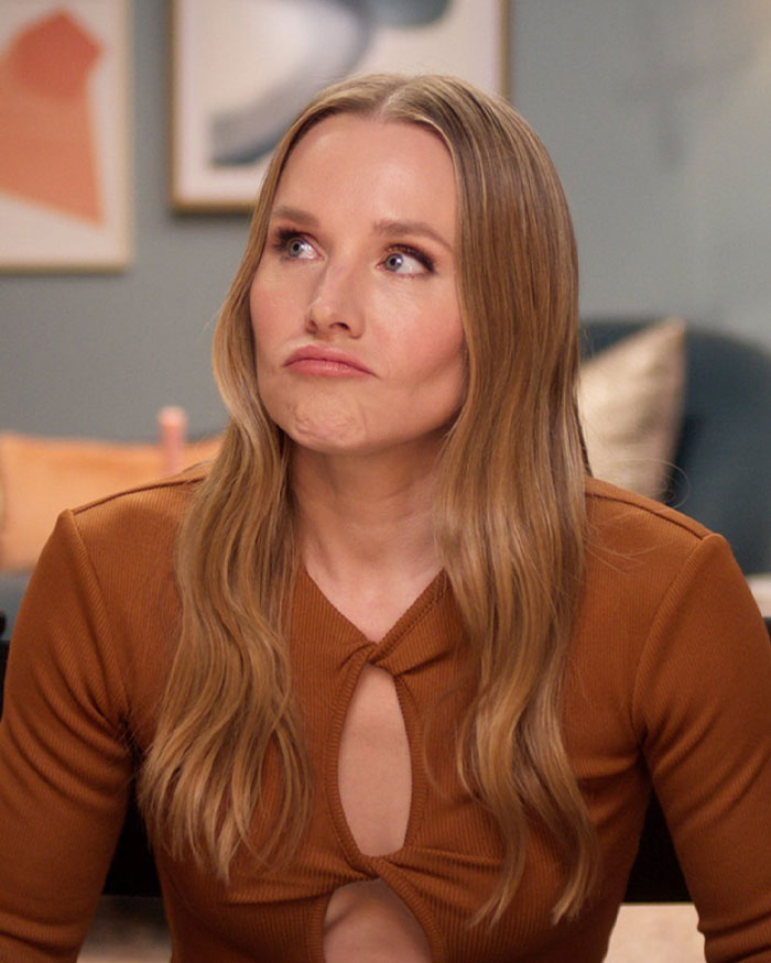 Kristen Bell with long hair and brown top making a pouting face, sparking outrage over Fox Faith Project involvement Kristen Bell with long hair and brown top making a pouting face, sparking outrage over Fox Faith Project involvement