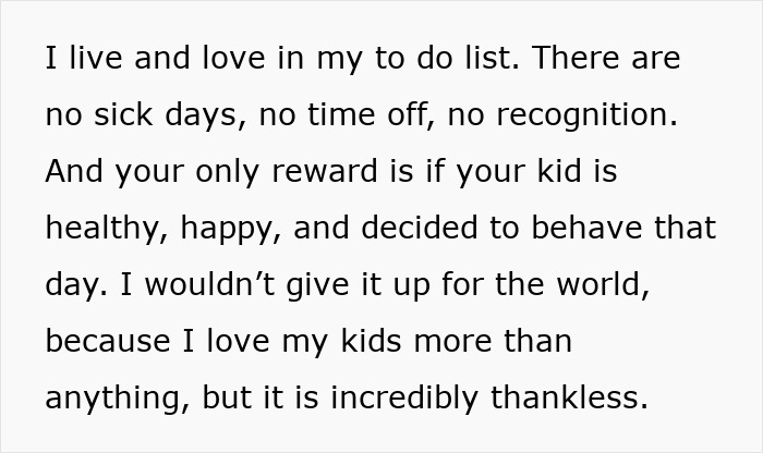 Text showing a man prioritizes work to the point he pretends not to have a family, expressing love for kids but feeling unrecognized.
