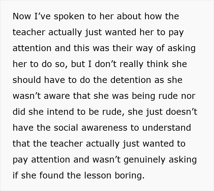 Text explaining a mother’s view on an autistic teen punished by teacher for not reading sarcasm or social cues. Text explaining a mother’s view on an autistic teen punished by teacher for not reading sarcasm or social cues.
