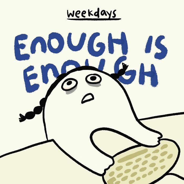 Simple doodle of a person with braided hair and the phrase I am enough, capturing funny relatable everyday thoughts.