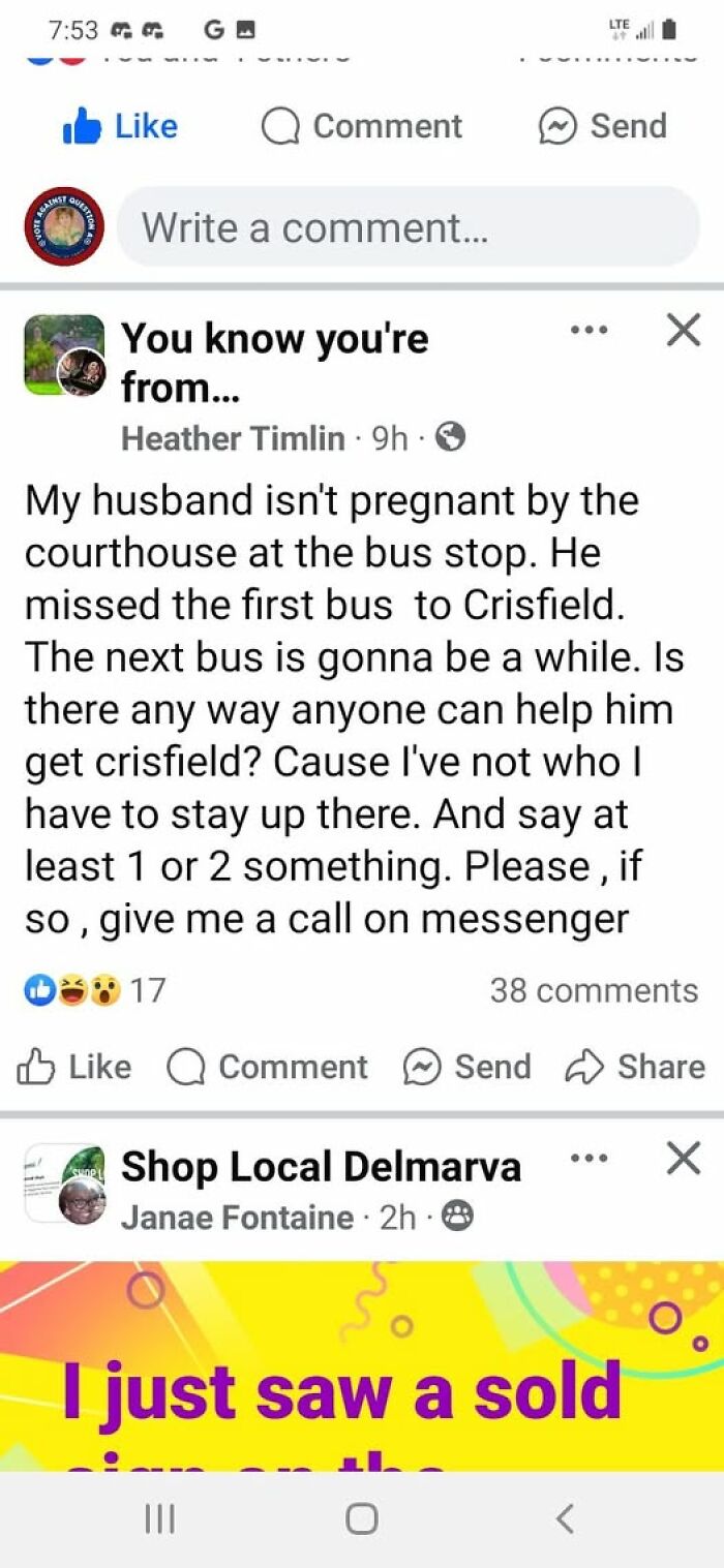 Screenshot of a Facebook post showing a humorous autocorrect fail in a message about a bus stop.