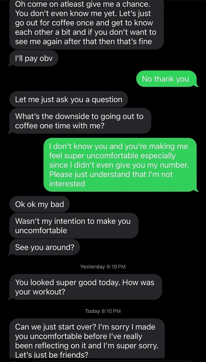 Text message conversation showing a messy social interaction where someone turns to the internet instead of therapy for advice.