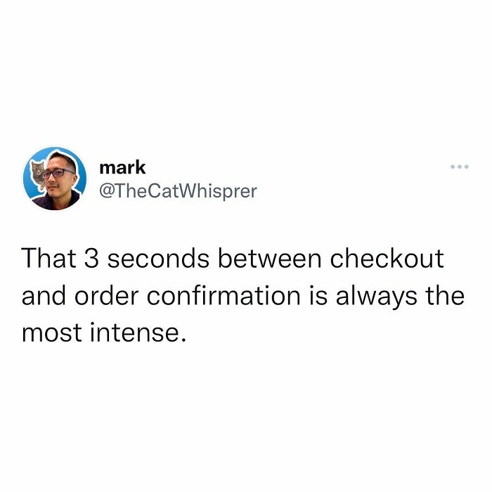 Tweet by user mark about relatable parenting and marriage moments, highlighting intense online shopping checkout feelings.