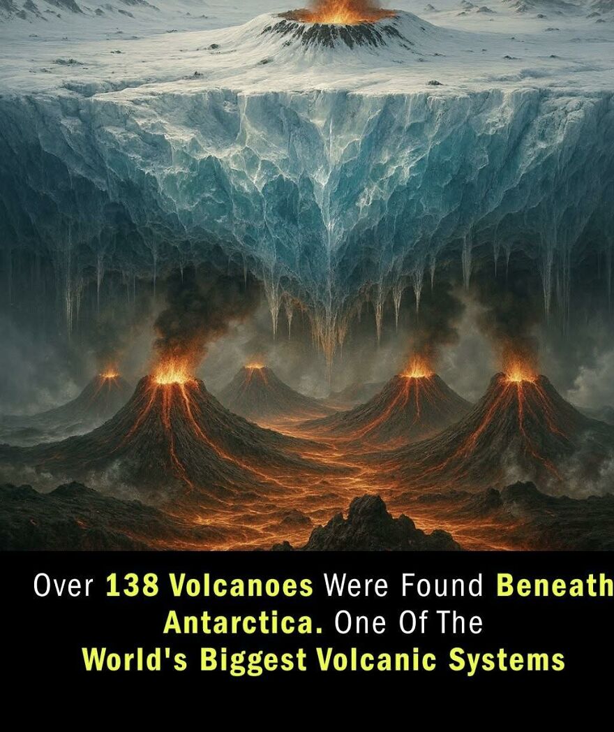 Volcanoes beneath Antarctica showing one of the world’s biggest volcanic systems, a fascinating fact for learning new things.