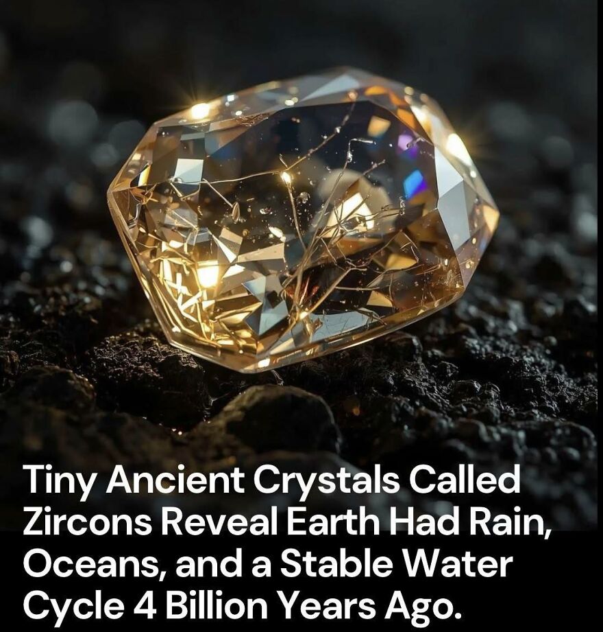 Close-up of a zircon crystal revealing ancient Earth facts about rain, oceans, and the water cycle billions of years ago.