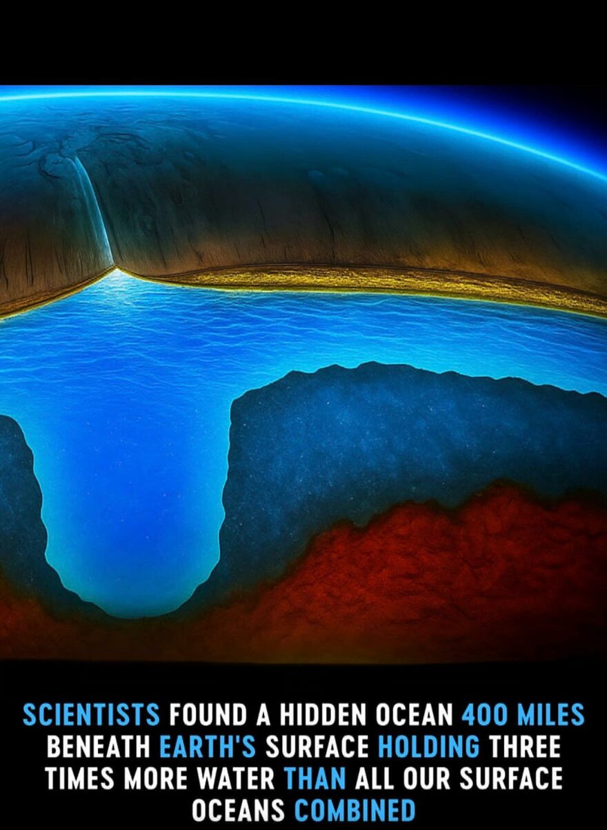 Cross-section illustration showing a hidden ocean beneath Earth's surface, highlighting facts for those who like learning new things.