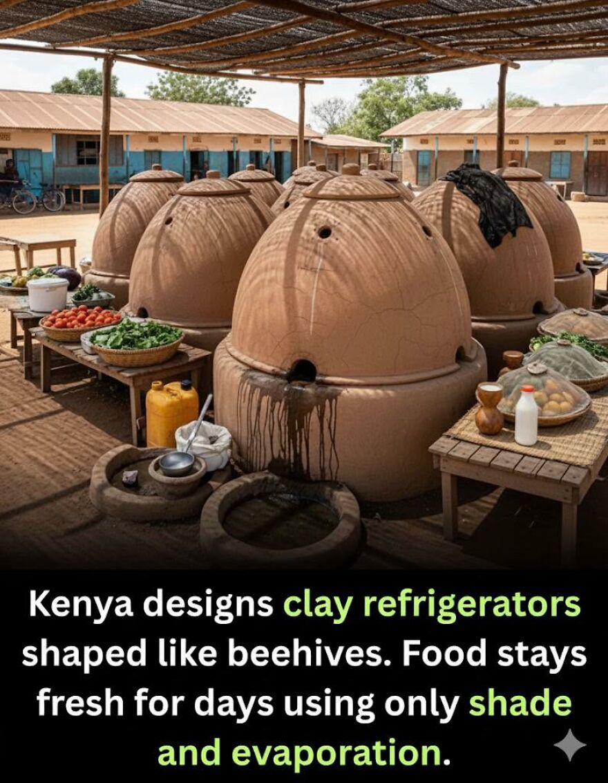Clay refrigerators in Kenya use shade and evaporation to keep food fresh, showcasing innovative learning facts about new things.