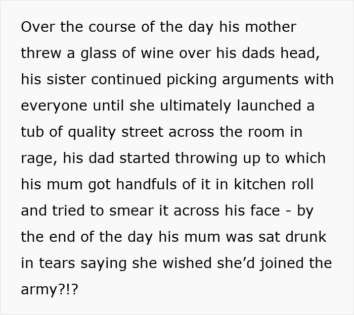 Family drama during Christmas with screaming matches and alcohol-fueled fights causing chaos and unprepared guests. Family drama during Christmas with screaming matches and alcohol-fueled fights causing chaos and unprepared guests.