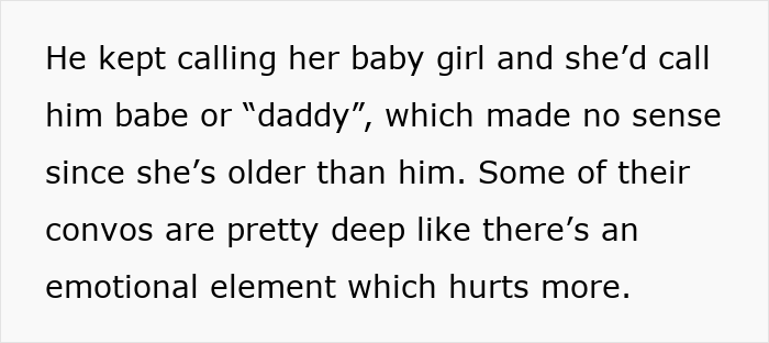 Text discussing a husband refusing intimacy for years and emotional conversations about age difference in their relationship.