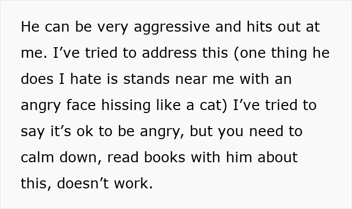 Text about a mom dealing with aggressive kids who spit and hiss, seeking advice on how to handle difficult behavior.