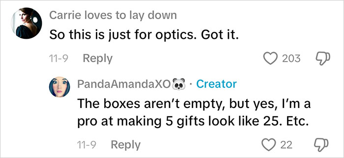 Screenshot of a social media comment thread about a mom going viral for an insane amount of gifts for her kids.