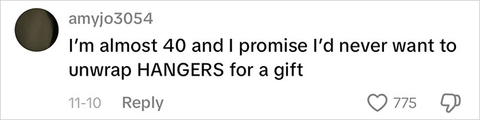 Screenshot of a social media comment expressing disbelief over an excessive amount of gifts, highlighting consumerism.