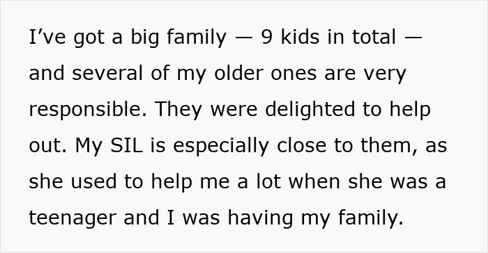 Text excerpt about a pregnant SIL paying nieces to help out, causing mom to stop sending them after payments end.