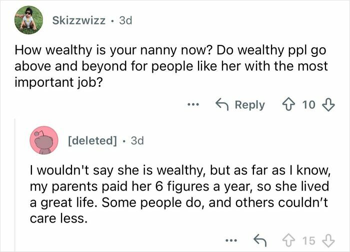 Reddit Q&A showing a discussion about wealth and privilege in a wealthy family upbringing.