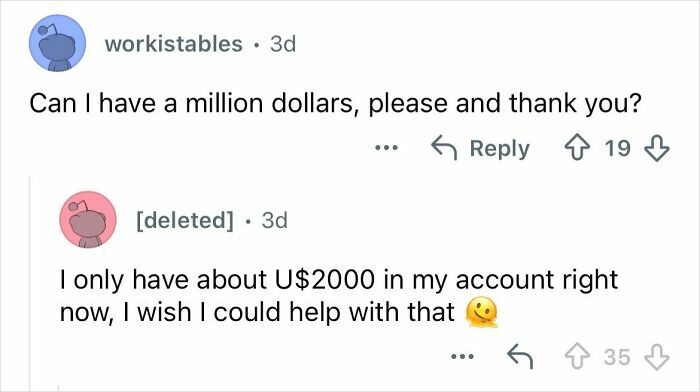 Reddit conversation about money, highlighting a wealthy family upbringing and financial isolation perspective.