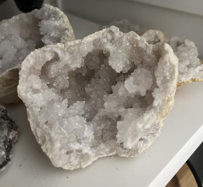 Close-up of a sparkling geode showcasing a hobby for hibernation season to keep hands busy and creative.