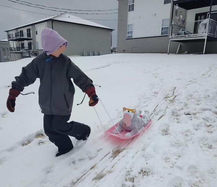  The Fastest Way To Tire Out A Child With A Severe Case Of The Snow Day Zoomies Involves A Plastic Toboggan Snow Sled 
