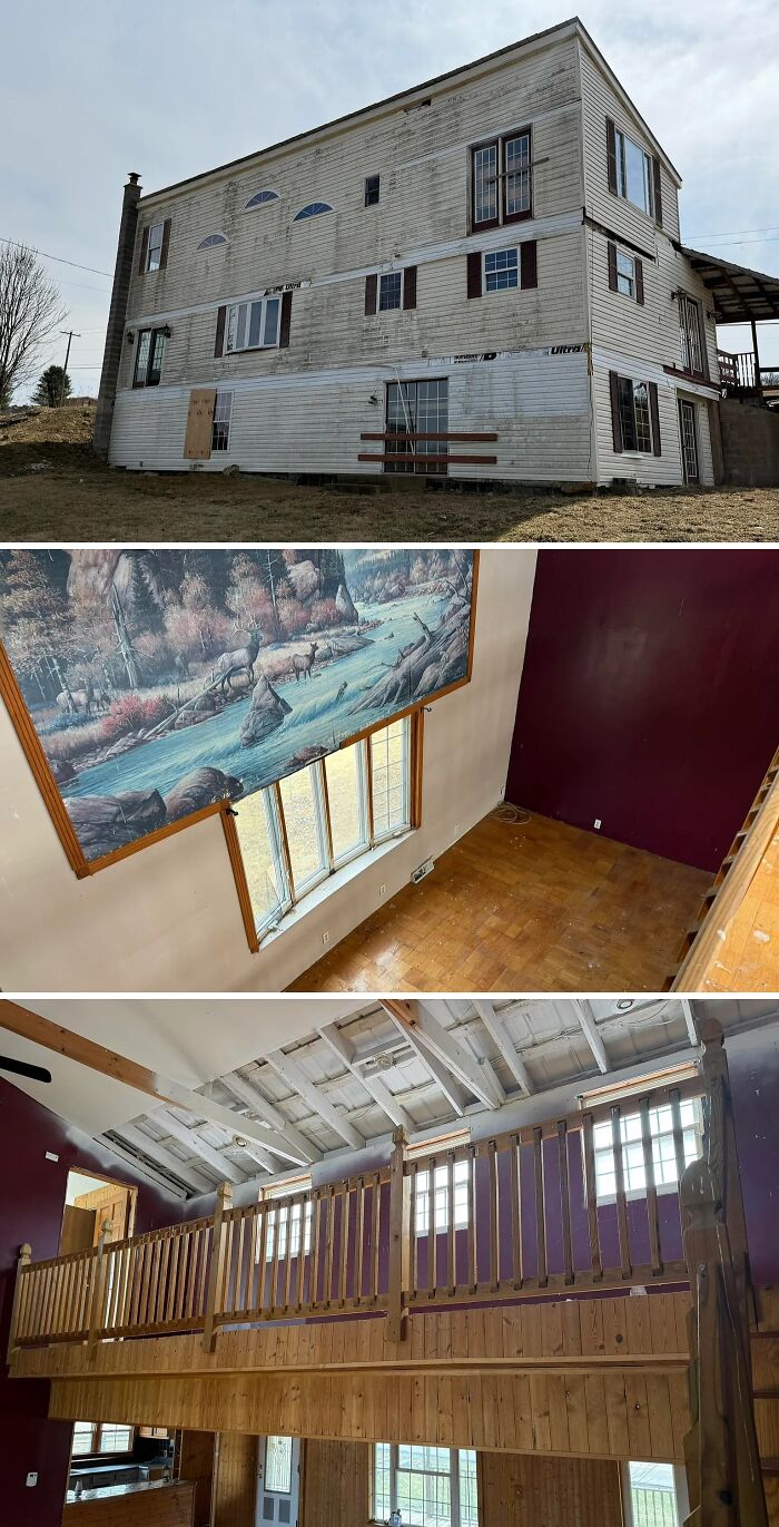 Exterior and interior views of unique Zillow homes with open floor plans and rustic wood features to keep an open mind.