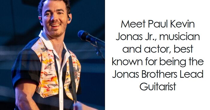 Kevin Jonas smiling on stage playing guitar, highlighting Kevin Jonas bio and career in music and acting.