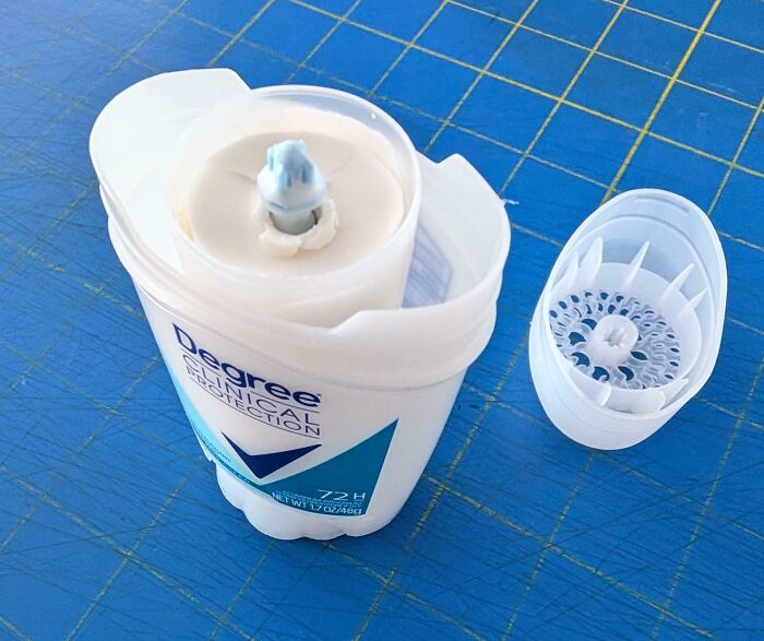 Degree Clinical Protection deodorant with less product inside than packaging suggests, example of misleading packaging design.