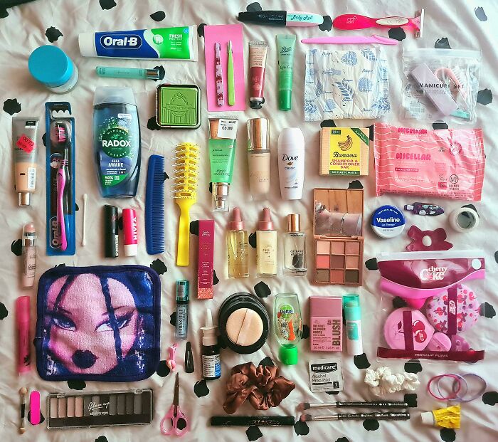 Neatly arranged personal care and beauty products showcasing knolled organization for satisfying visual order.