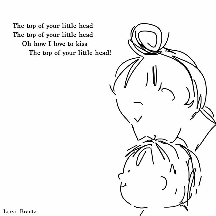 Simple line drawing of a parent kissing a child’s head, illustrating joys and challenges of parenting poems.