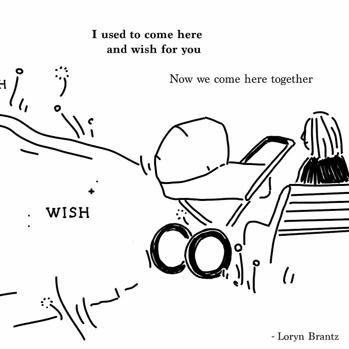 Black and white illustration of a parent with stroller on bench, reflecting on joys and challenges of parenting poems.