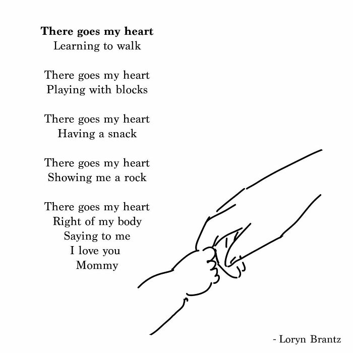 Poem about heartfelt moments in parenting paired with a simple sketch of a child holding an adult’s finger.