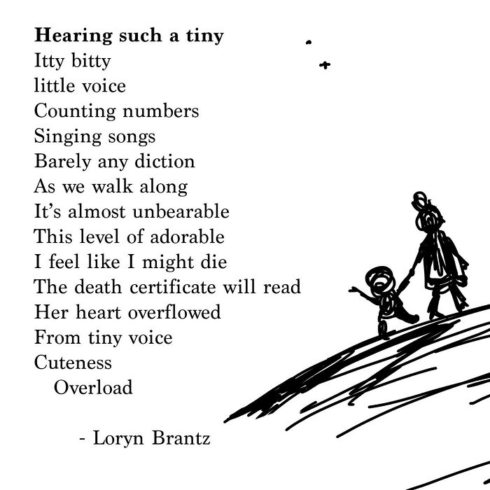 Poem about tiny voice and cuteness overload by Loryn Brantz, reflecting joys and challenges of parenting.