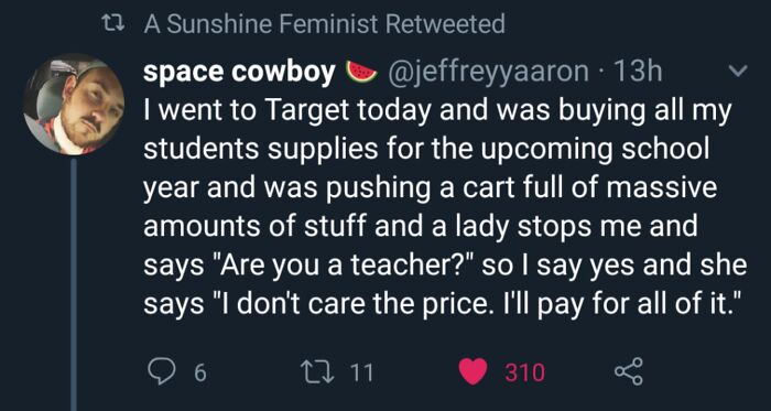 Tweet about faith in humanity restored as a stranger offers to pay for all school supplies at Target.
