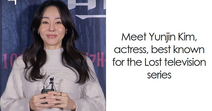Yunjin Kim smiling at an event, wearing a light sweater, representing her bio and career highlights as an actress.