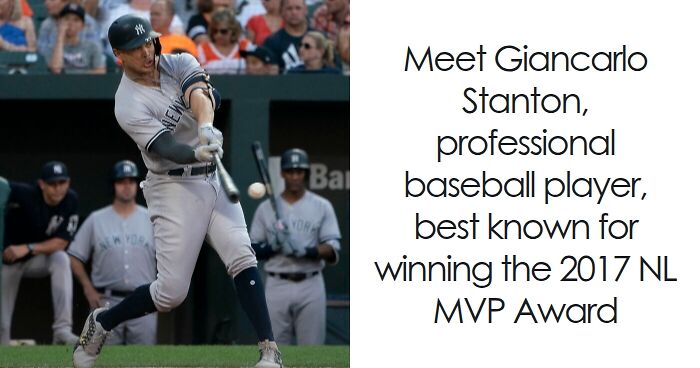 Giancarlo Stanton batting during a baseball game, showcasing his professional career highlights and skills.