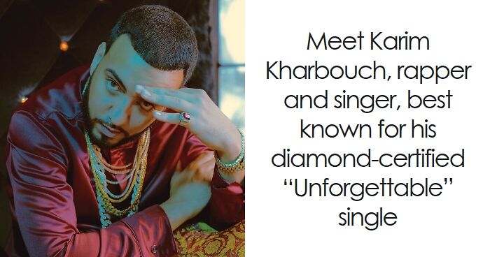 French Montana posing with gold chains wearing a red jacket, highlighting his rapper bio and career highlights.