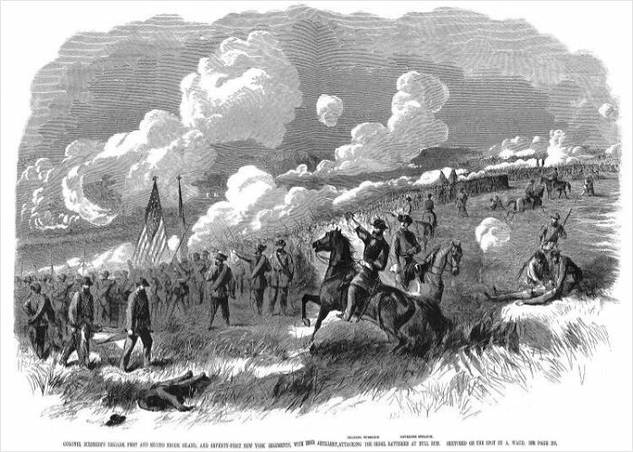 Black and white historical battle scene with soldiers on horses and infantry, illustrating hilarious historical events that sound made-up.