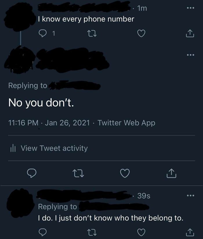 Screenshot of a humorous Twitter conversation showing unhinged replies doing exactly what they were asked to do.