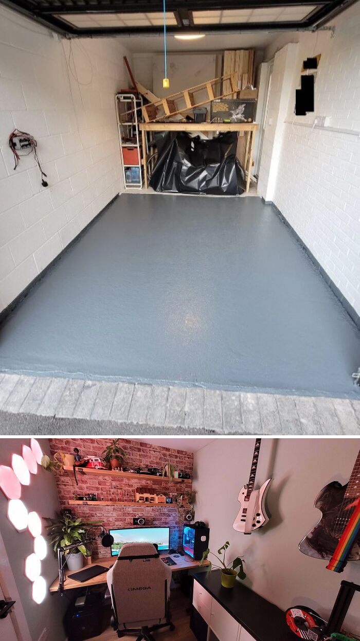 Garage transformed with a fresh coat of paint and DIY finishing touches showcasing paint and patience skills.