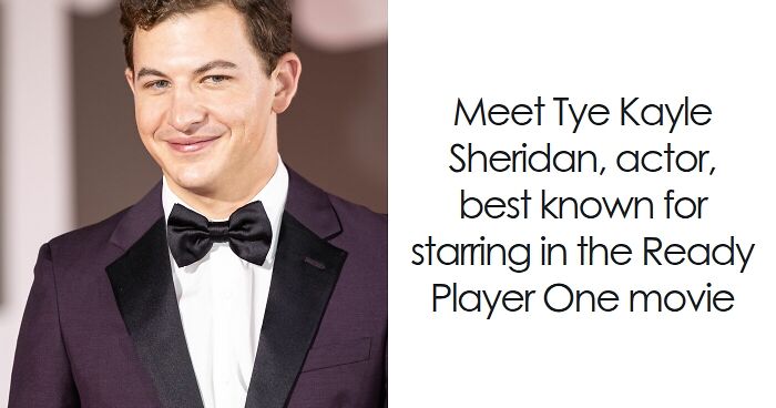 Tye Sheridan wearing a dark suit and bow tie, smiling at an event, representing his bio and career highlights.