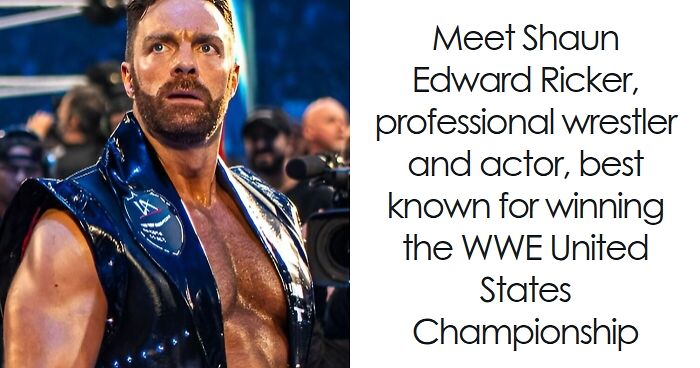 LA Knight in wrestling gear, intense expression, highlighting his bio and career in professional wrestling.