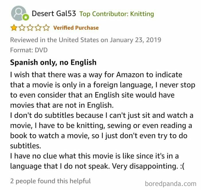 Funny and ridiculous 1-star review about a foreign language movie with no English subtitles, shared by a top contributor.