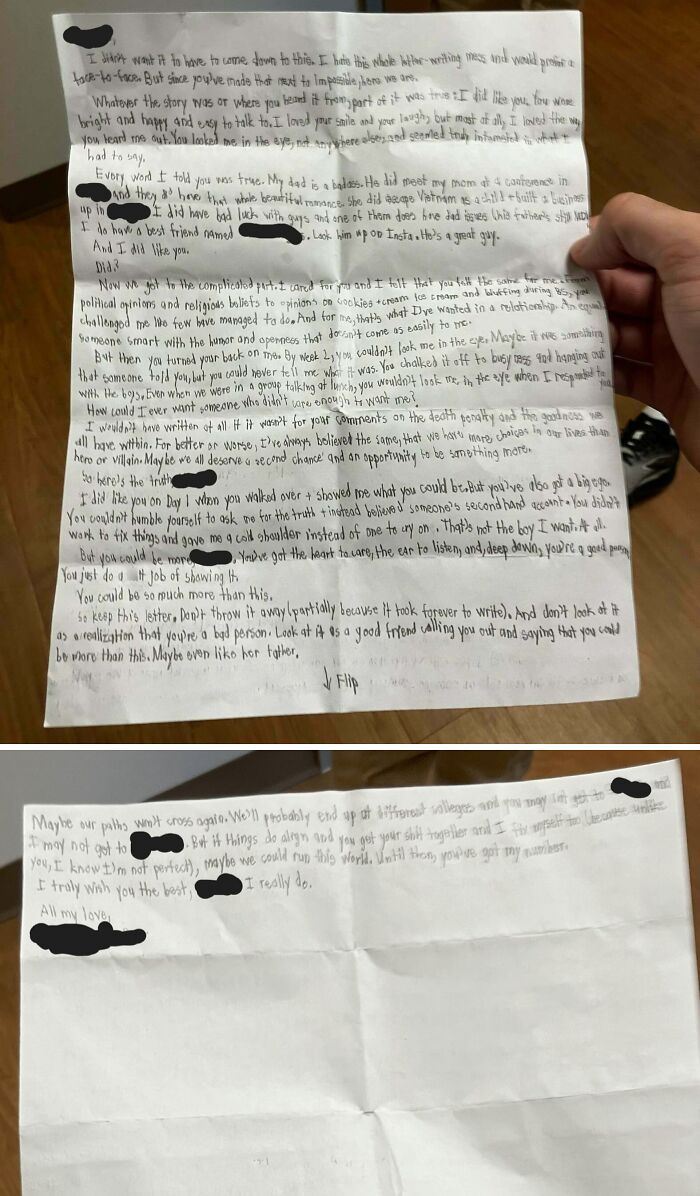Handwritten letter shown on a table, related to women called out online for their delusional and crazy behavior.