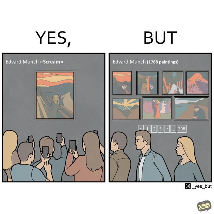 A funny yes, but comic showing people photographing Edvard Munch’s Scream versus ignoring his other 1788 paintings.