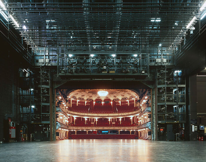 View from backstage showing the ornate theater interior, an amazing pic that reveals our world from a different perspective.