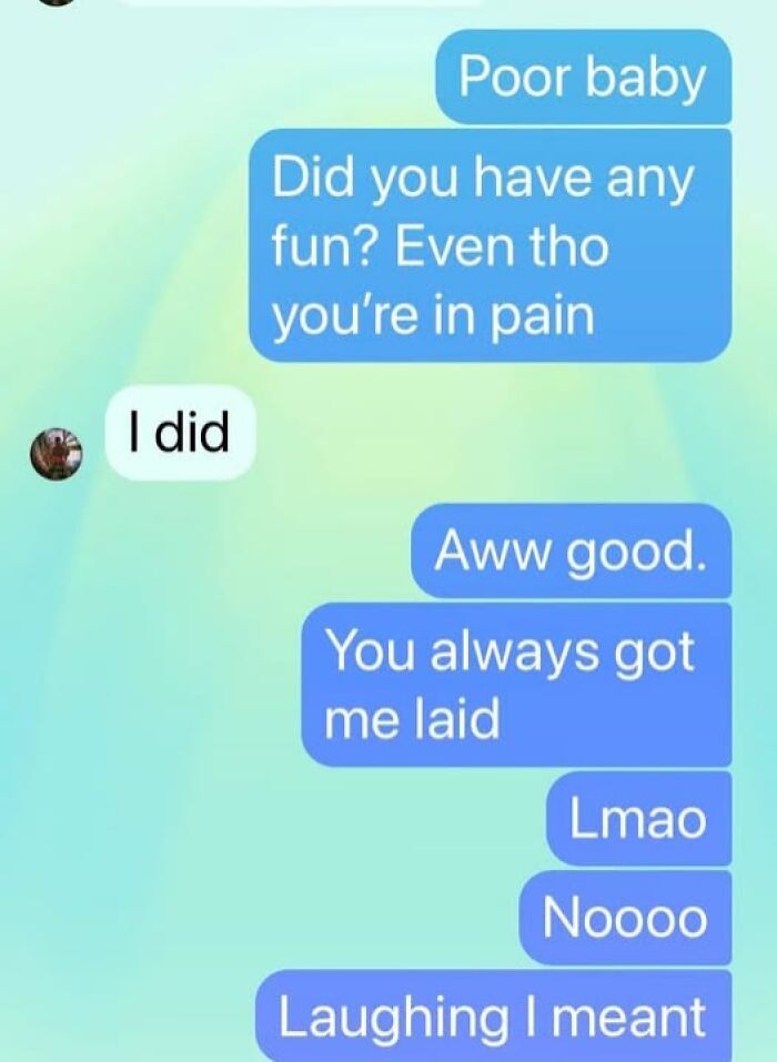 Text message showing an autocorrect fail where "got me laid" replaces intended phrase, capturing hilarious autocorrect betrayal.