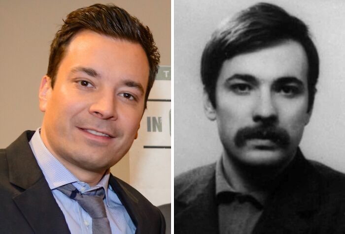 Side-by-side comparison of a modern celebrity and a lookalike from the past, highlighting celebrity lookalikes from history.