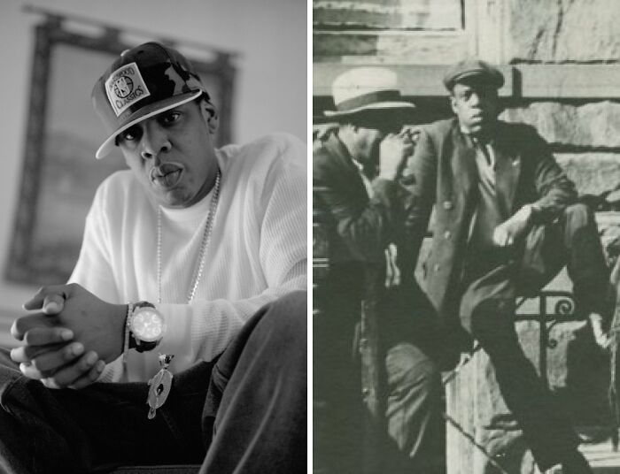 Side-by-side black and white photos showing a celebrity and a historical lookalike, illustrating celebrity lookalikes.