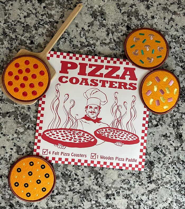 The Only Time It's Acceptable To Leave A Pizza Box On The Coffee Table Is When It's Actually A Set Of Pizza Shaped Drink Coasters 