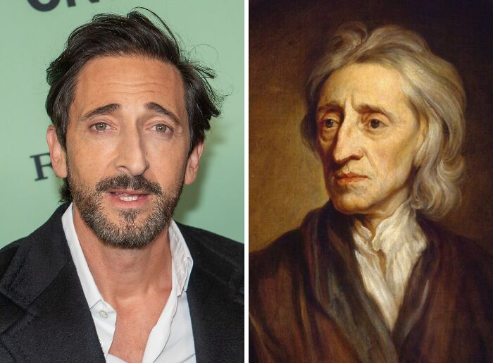 Side-by-side images of a modern celebrity and a historical figure showcasing celebrity lookalikes from the past.