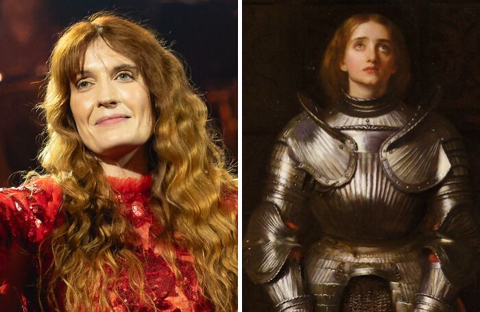 Side-by-side image of a modern celebrity and a historical figure in armor showing celebrity lookalikes from the past.
